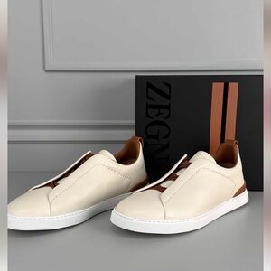 Cream and Brown Men's Sneakers